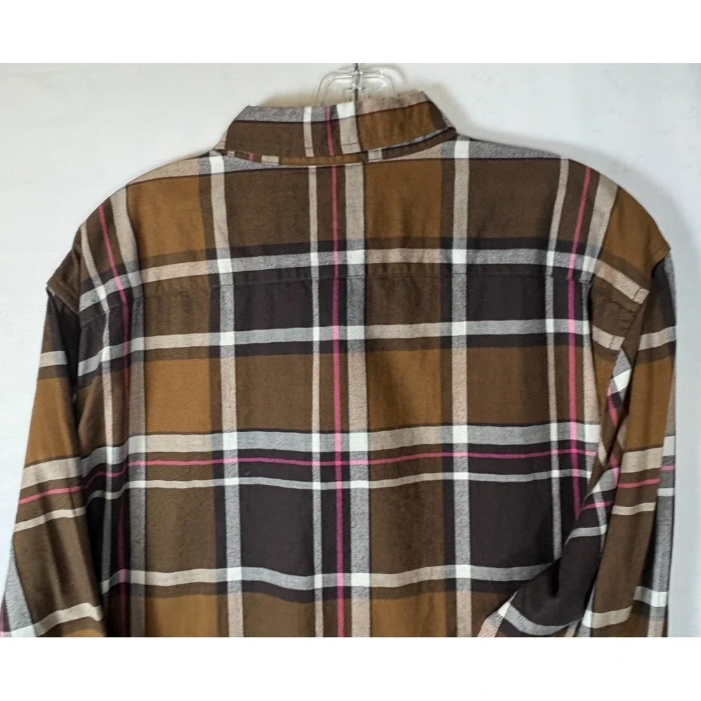 Banana Republic‎ Men's Brown's Plaid Slim Fit Untucked Flannel Shirt XL
